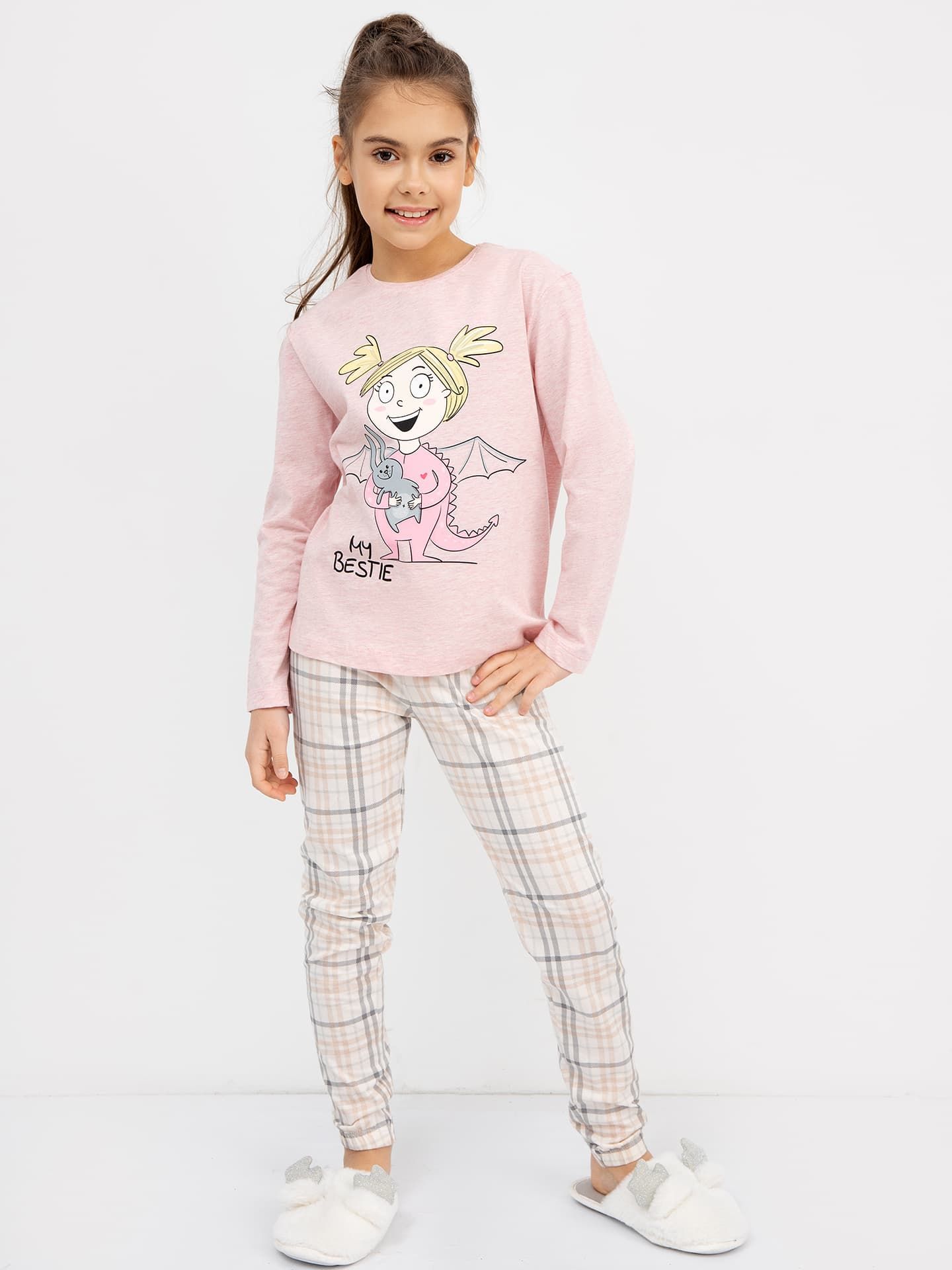 Хлопковая пижама для девочек (лонглсив и брюки) в цвете 