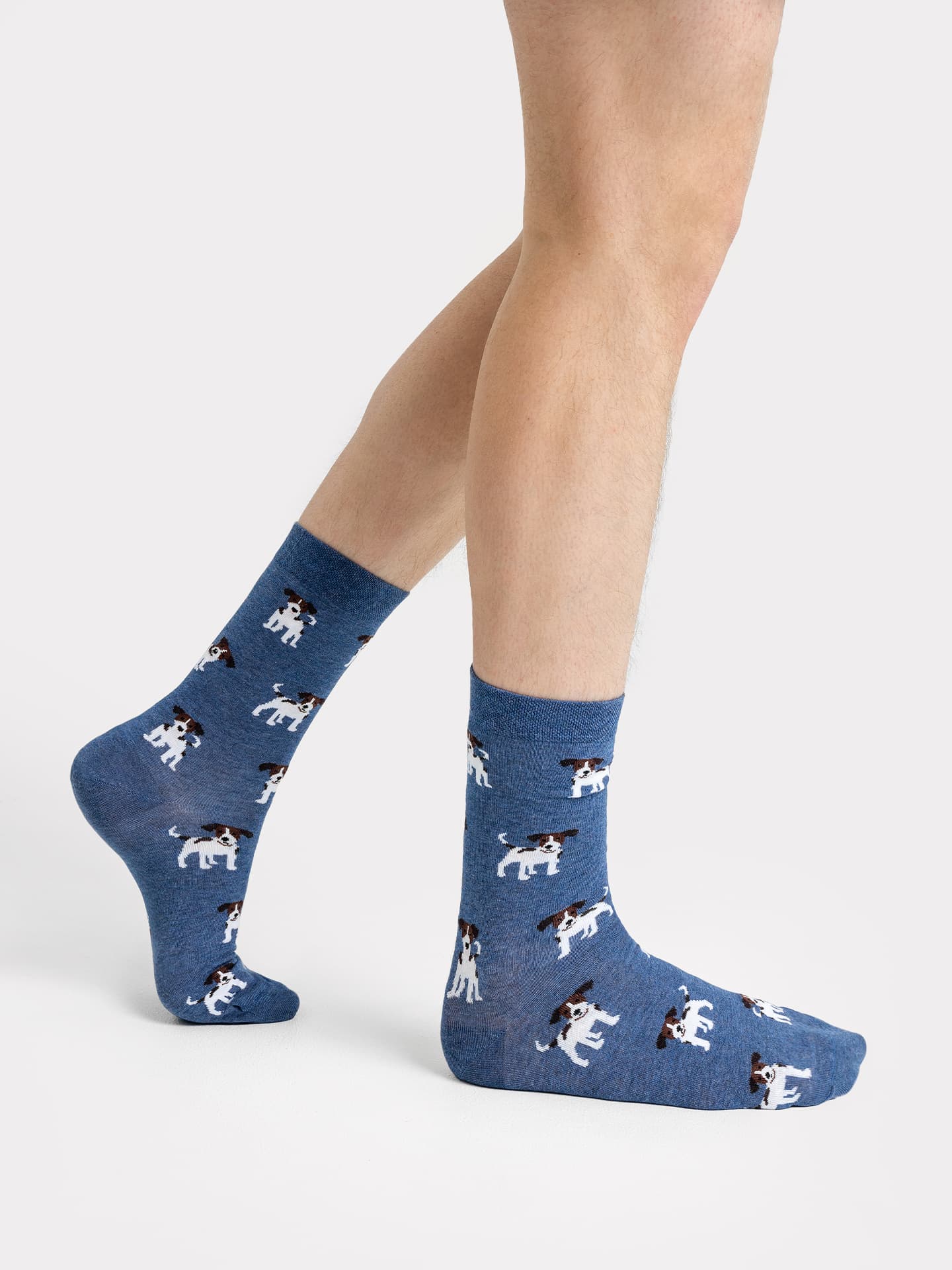Высокие носки мужские в синем оттенке с рисунком собачек