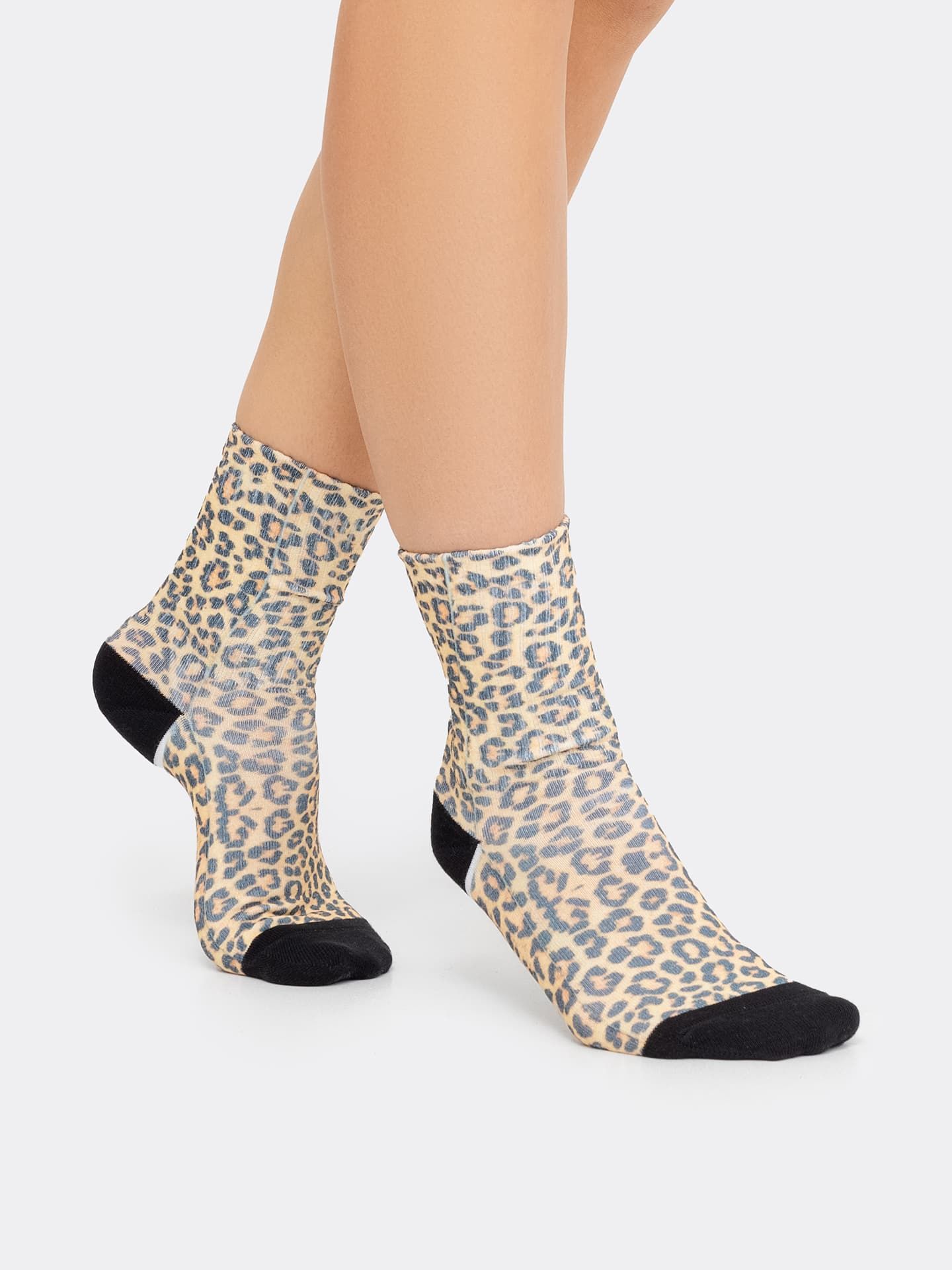 Высокие женские носки с леопардовым принтом