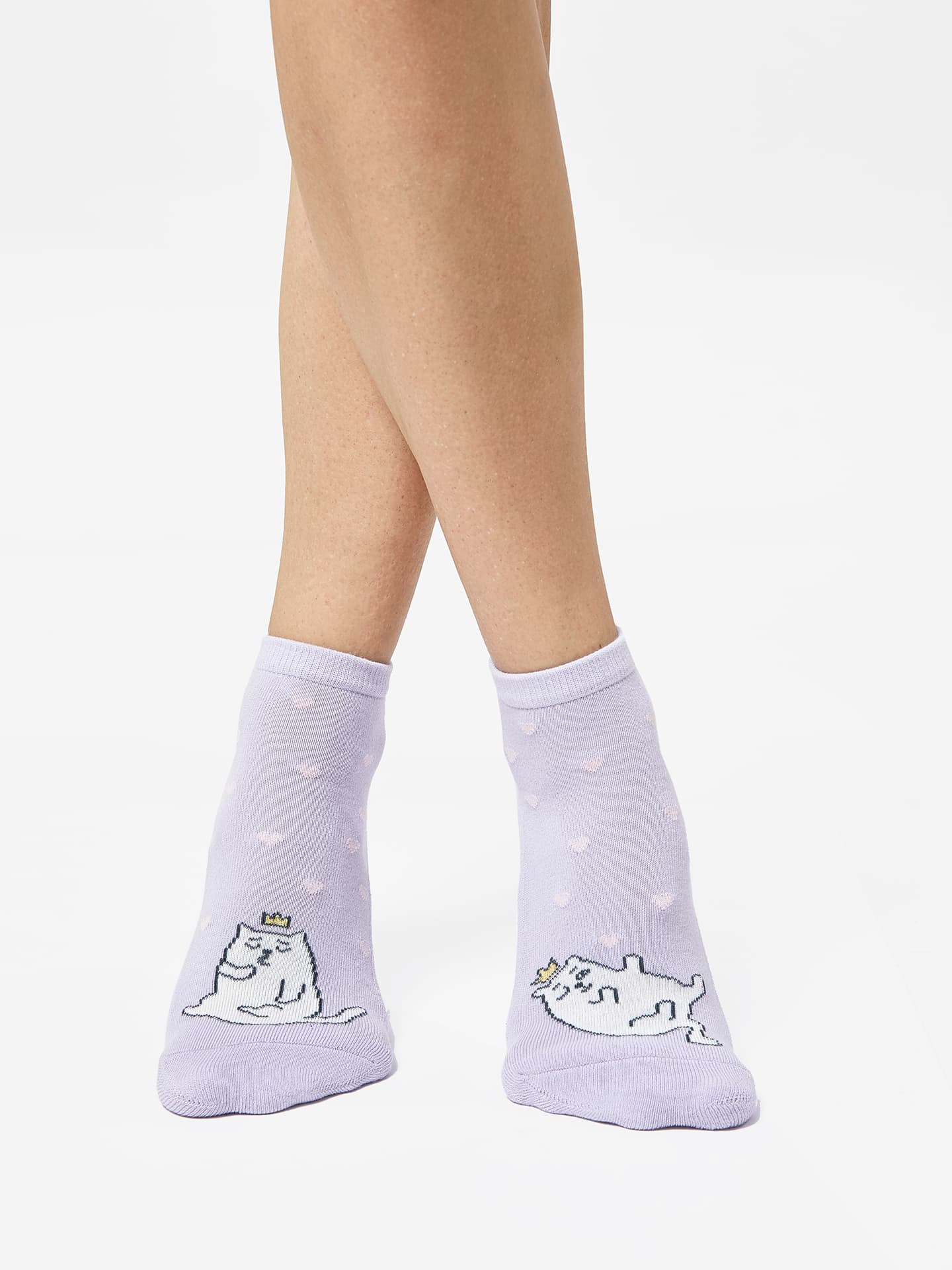 Высокие женские носки с плюшевым следом светло-лавандового цвета