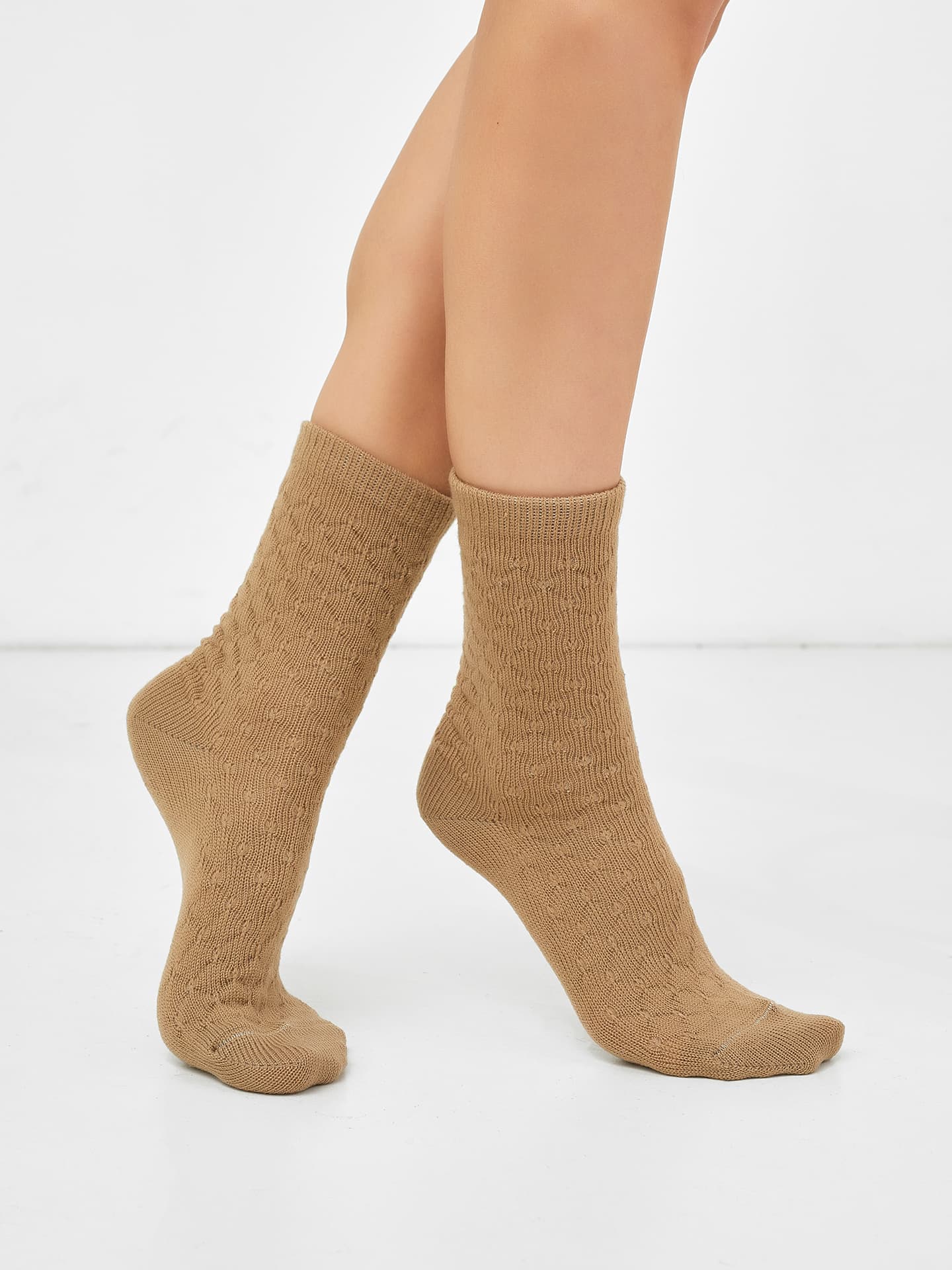 Женские высокие носки с шерстью в оттенке "верблюжий"