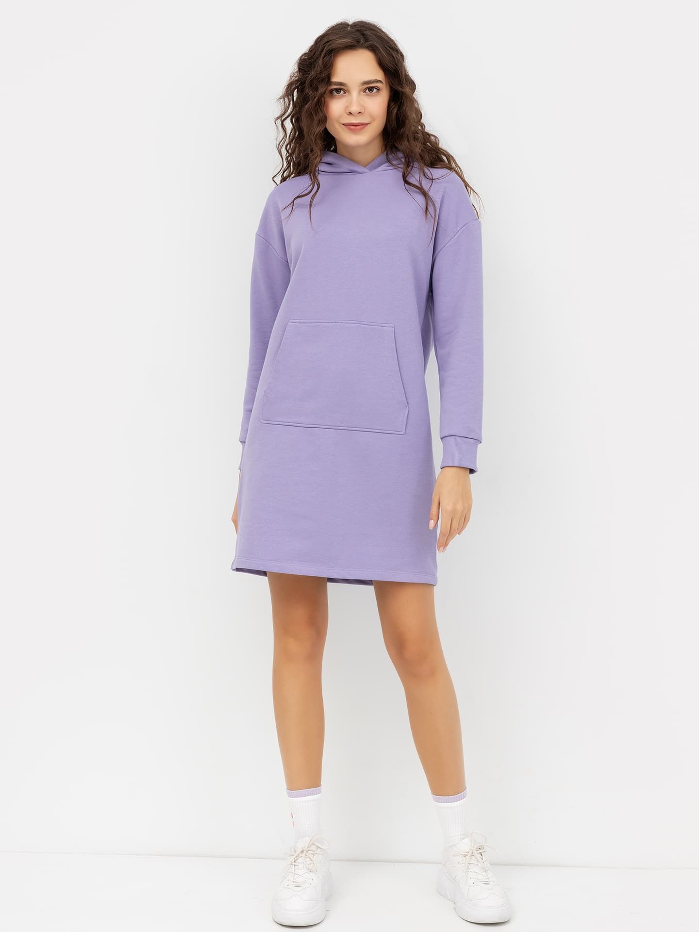 Платье-худи с карманом-кенгуру бледно-фиолетового оттенка