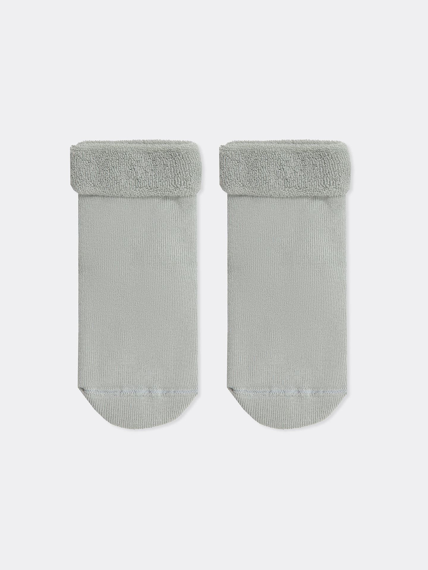 Плюшевые детские носки с отворотом в светло-оливковом цвете