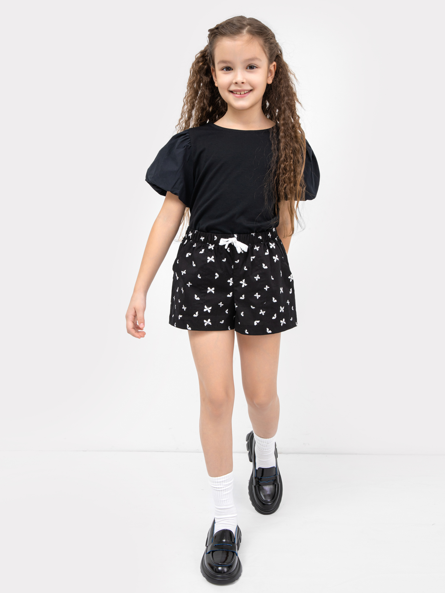 Хлопковый джемпер с объемными рукавами черного цвета для девочек