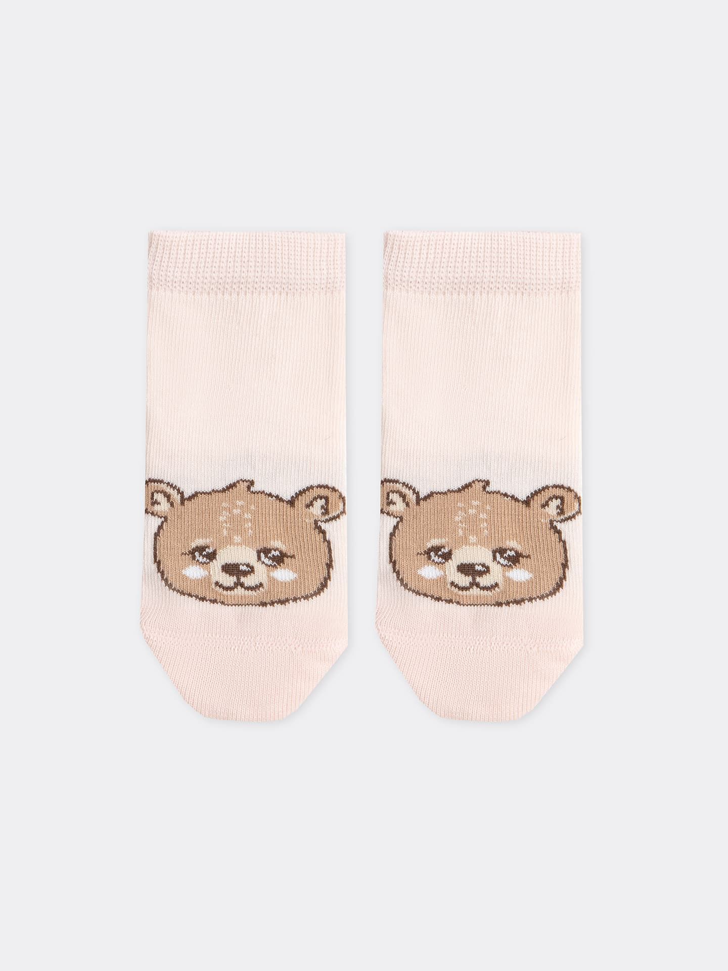 Детские высокие носки зефирного цвета с изображением медвежонка