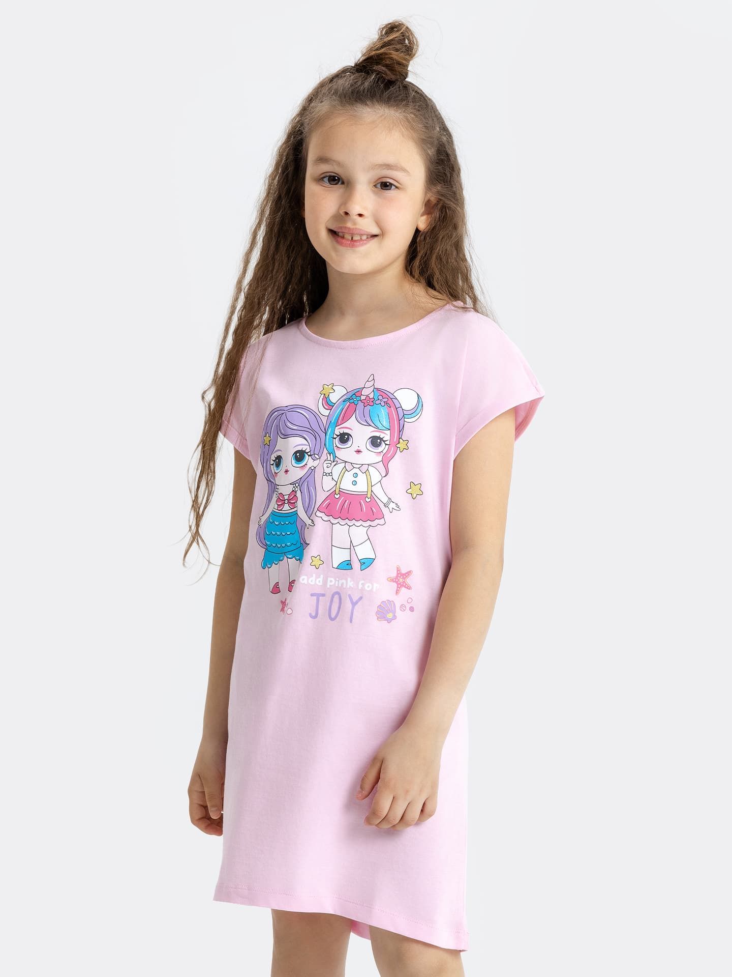 Ночная сорочка розового цвета с принтом для девочек