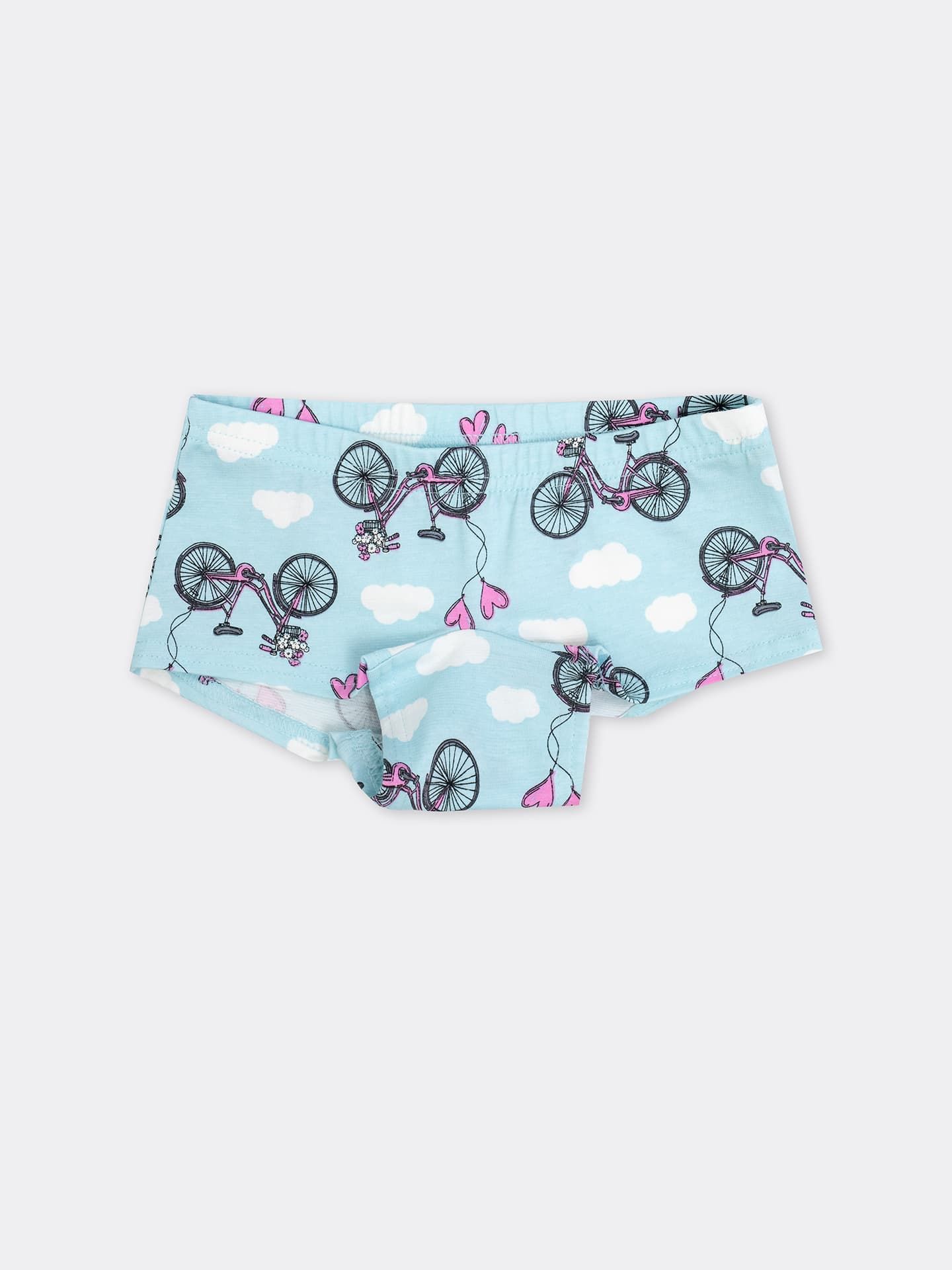 Трусики-шорты голубого цвета с изображением велосипедов для девочек