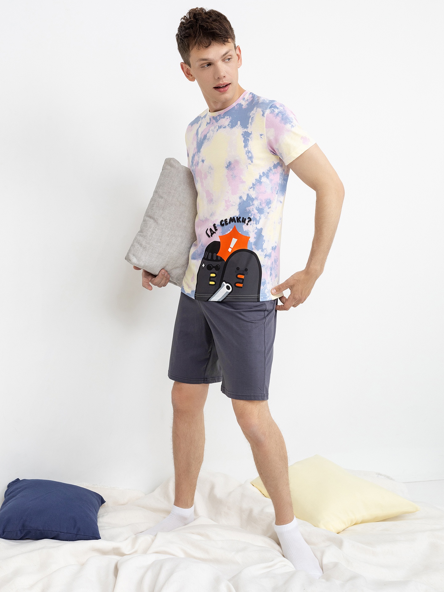 Хлопковый домашний комплект (футболка и шорты)