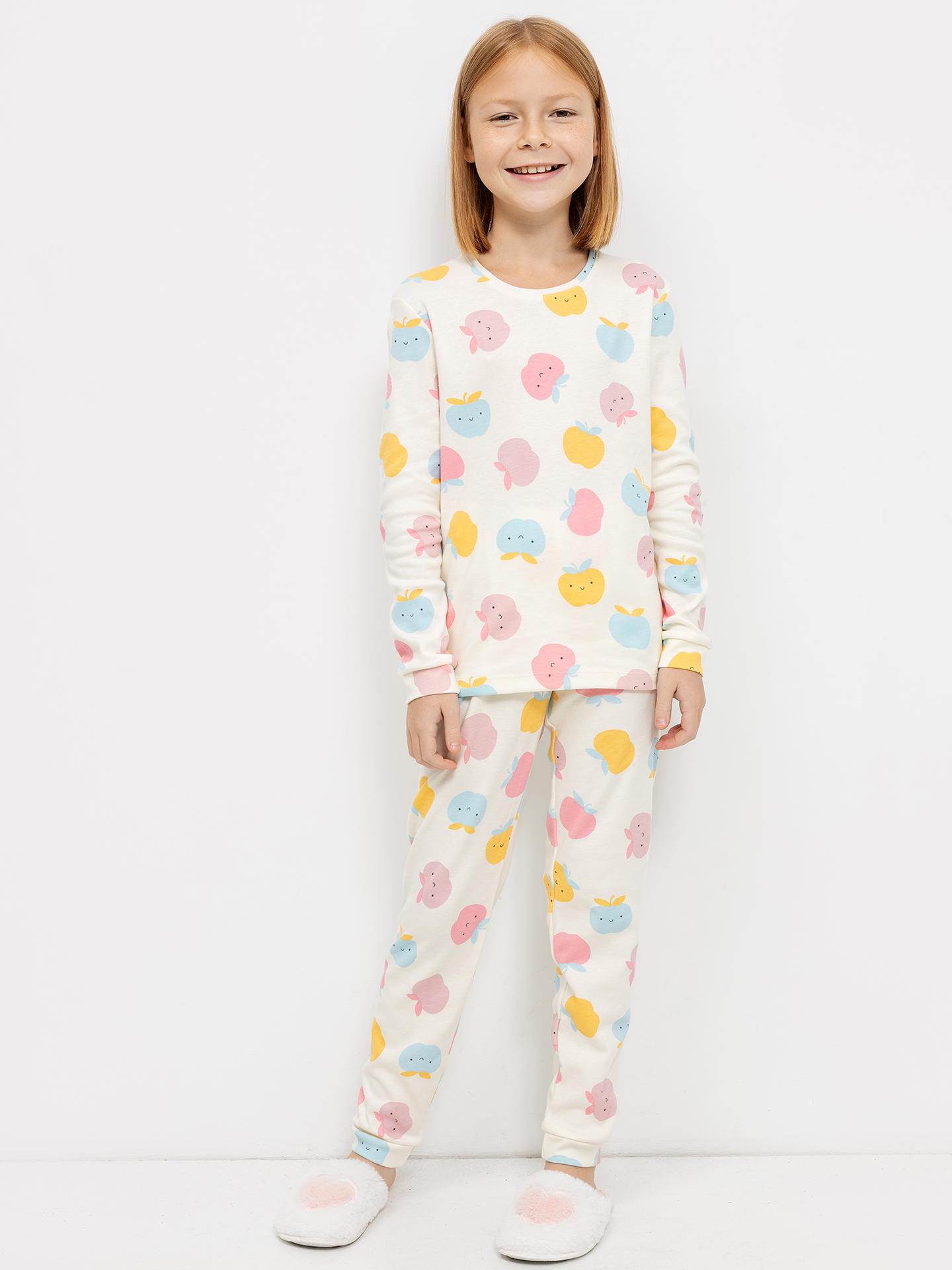 Хлопковая пижама для девочек (лонгслив и брюки) в расцветке 