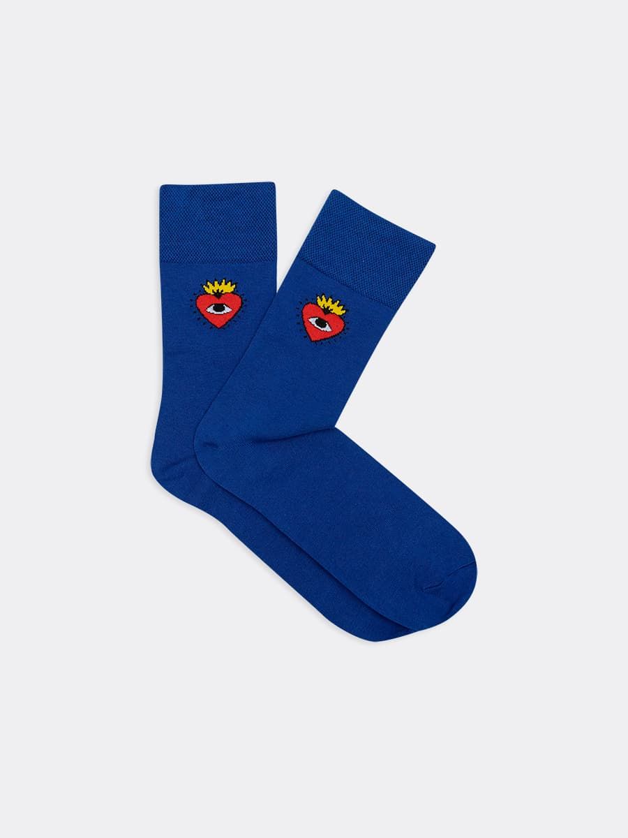Высокие носки мужские в синем цвете с сердцами