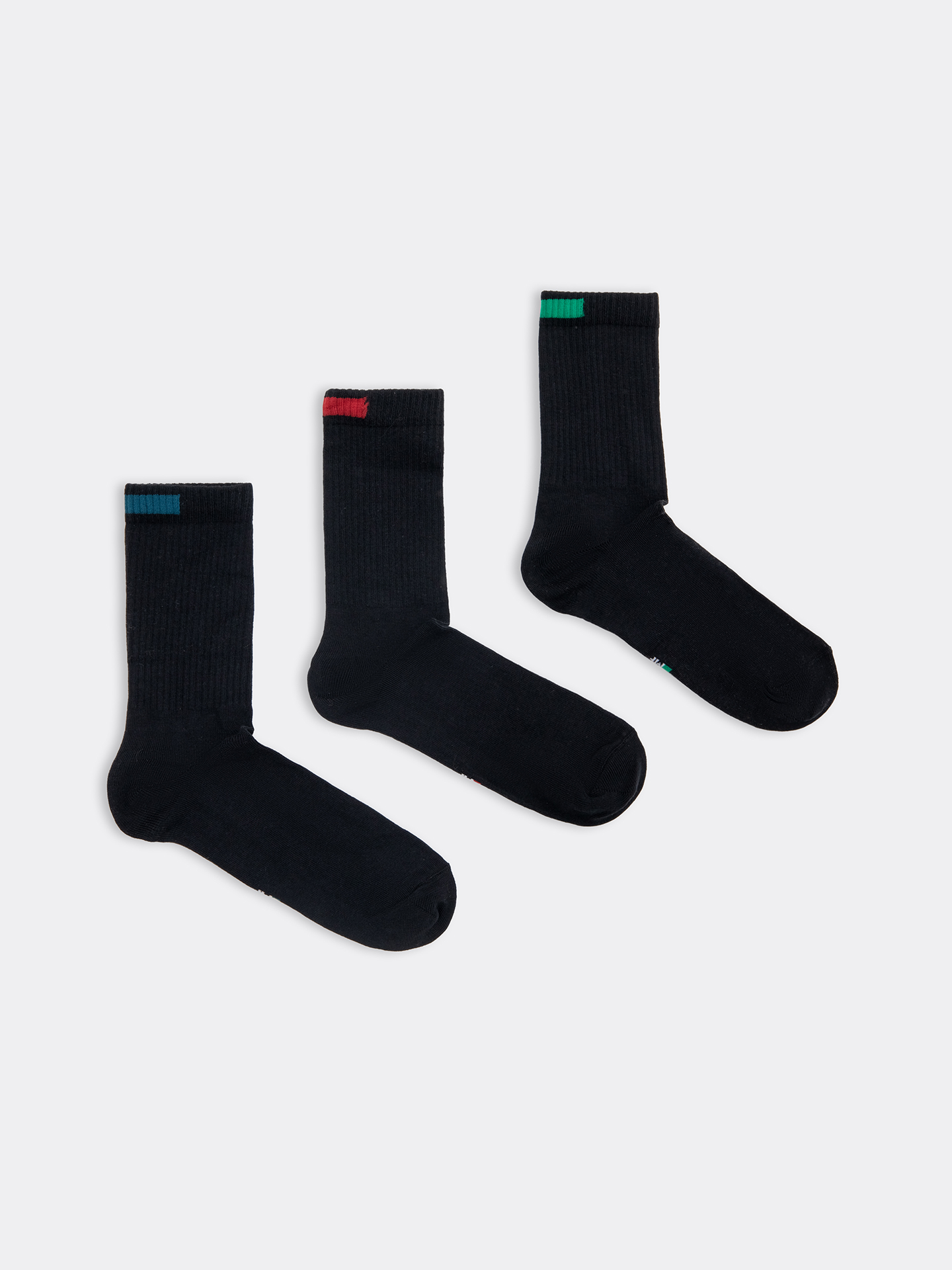 Высокие детские носки мультипак (3 пары) черные с рисунком в виде прямоугольника на бортике