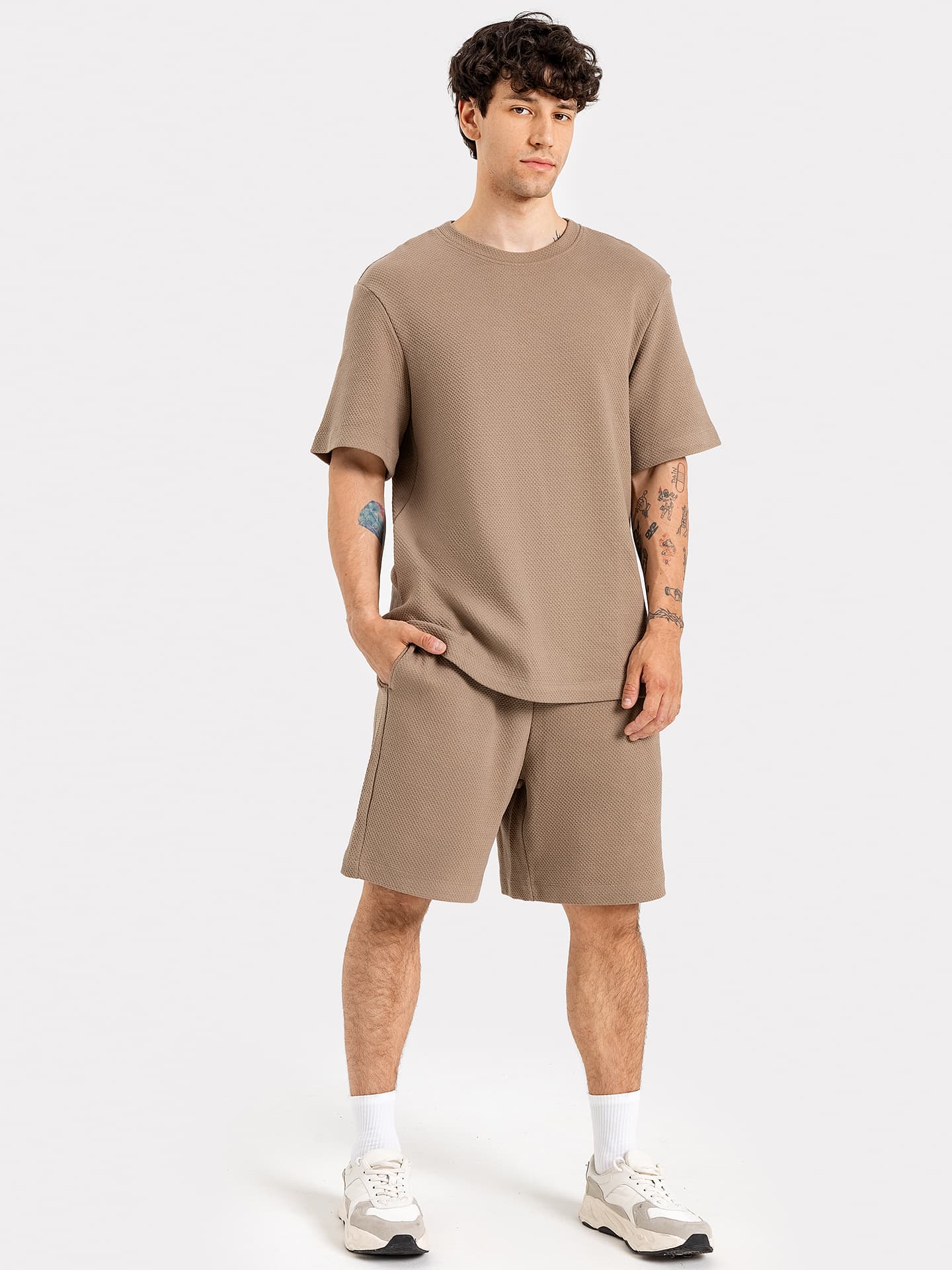 Комплект хлопковый мужской (футболка, шорты) светло-коричневый