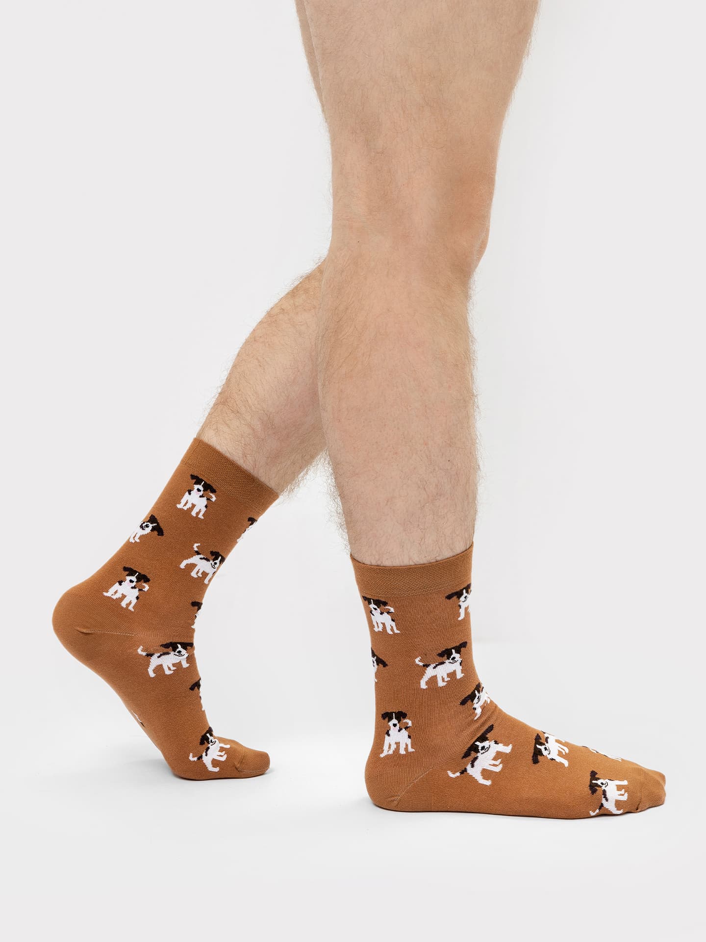 Высокие носки мужские с рисунком собачек в коричневом оттенке