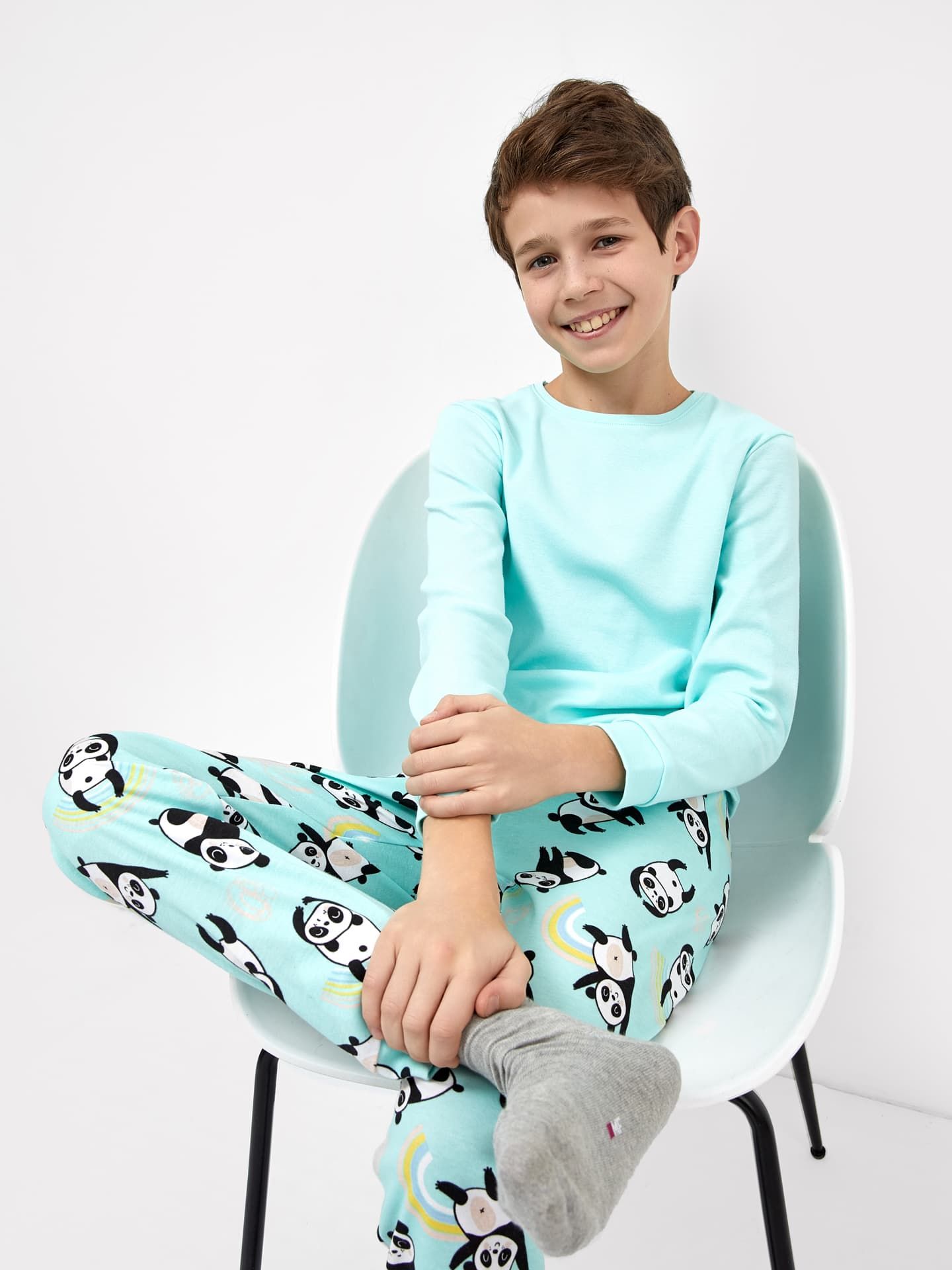 Хлопковый комплект (лонгслив и брюки) ментолового цвета для мальчиков