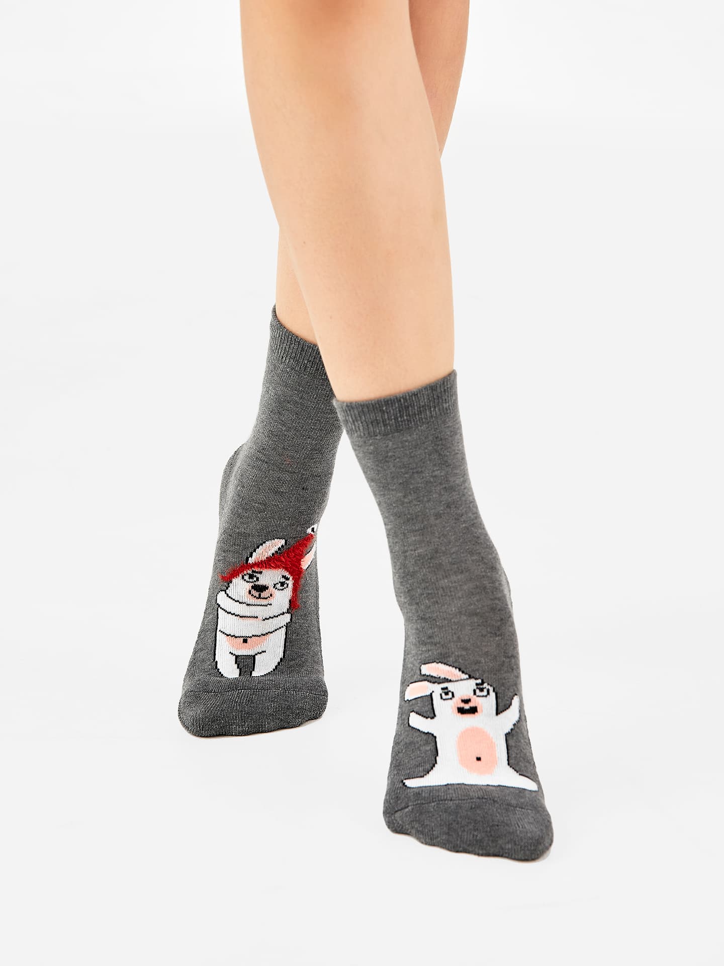 Высокие детские носки с махровым следом темно-серого цвета с рисунками