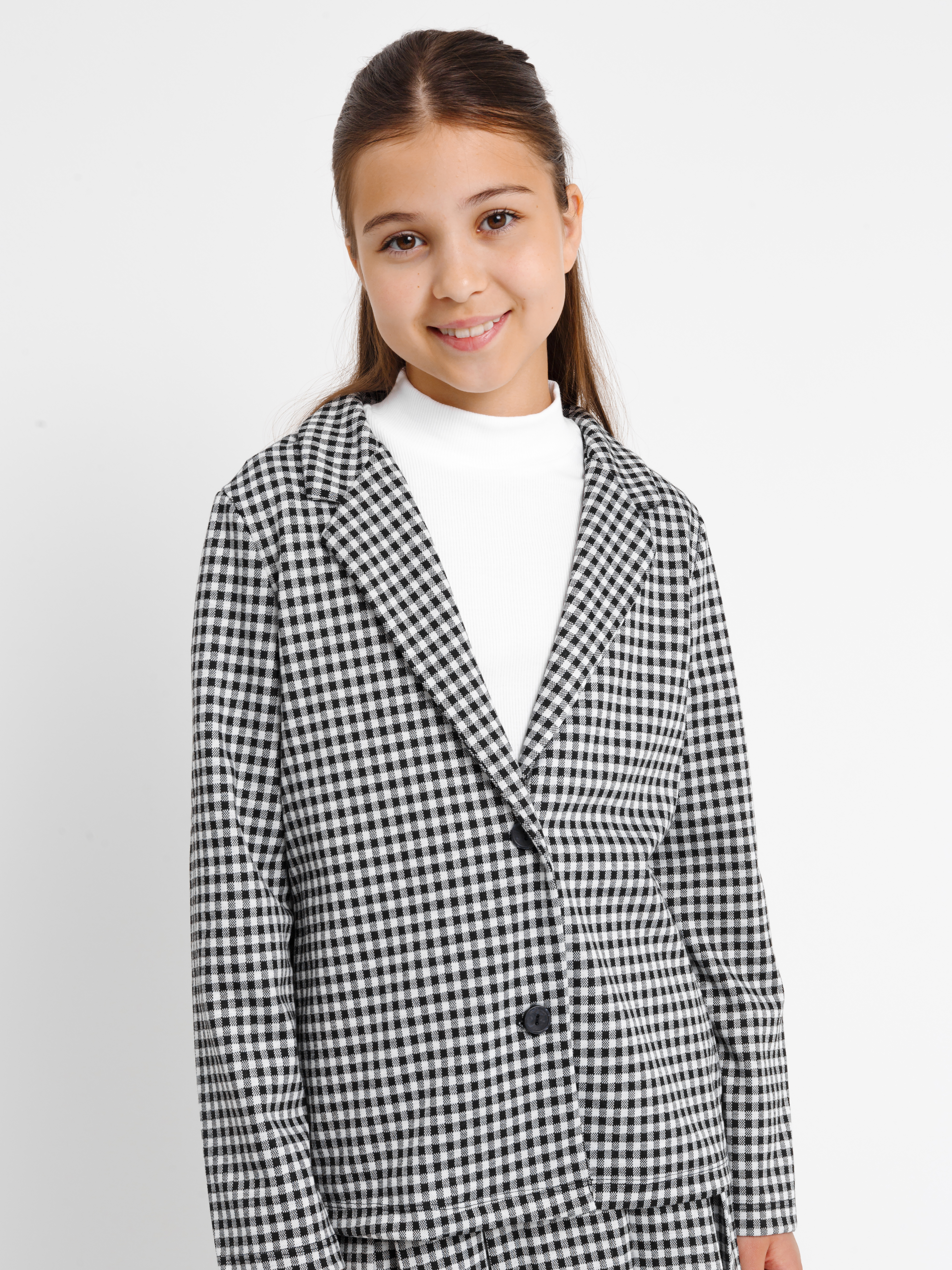 Пиджак в черно-белую клетку виши для девочек