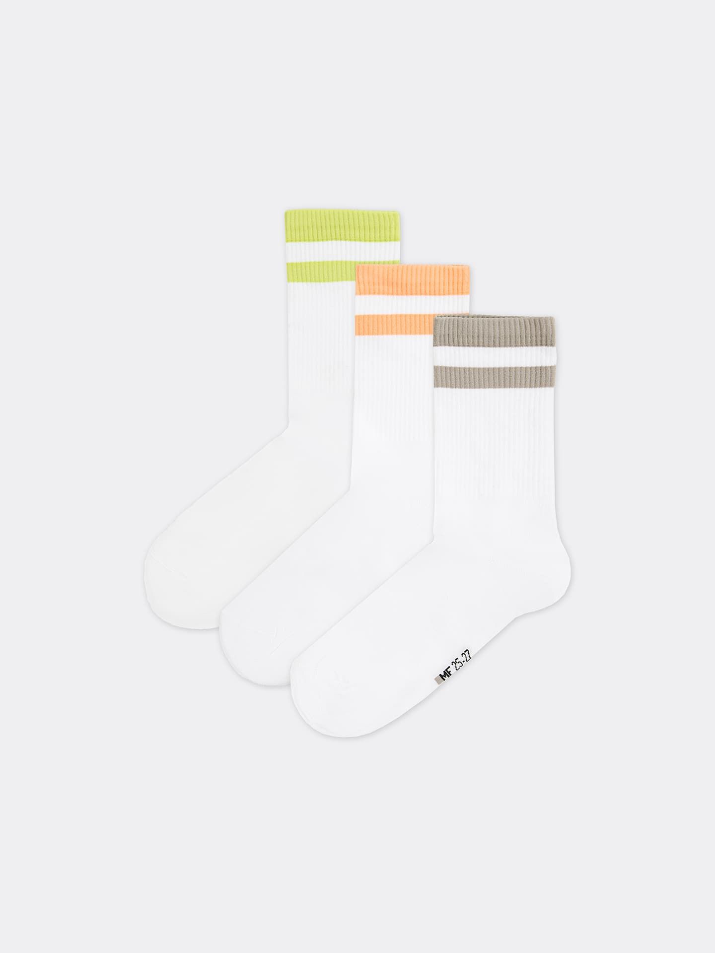 Мультипак белых носков унисекс (3 пары) с полосами разных цветов